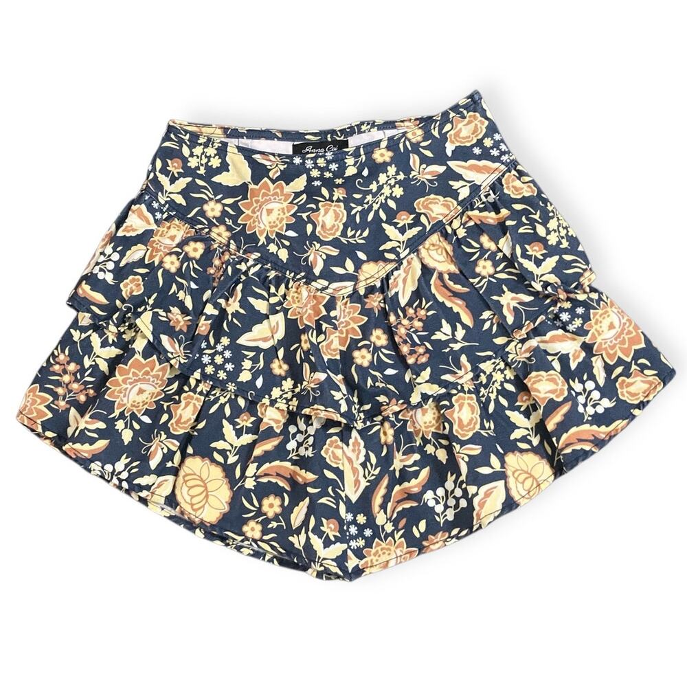 Francesca's Anna Cai Women's Navy Floral Print Ruffle Tiered Mini Skirt Size XS